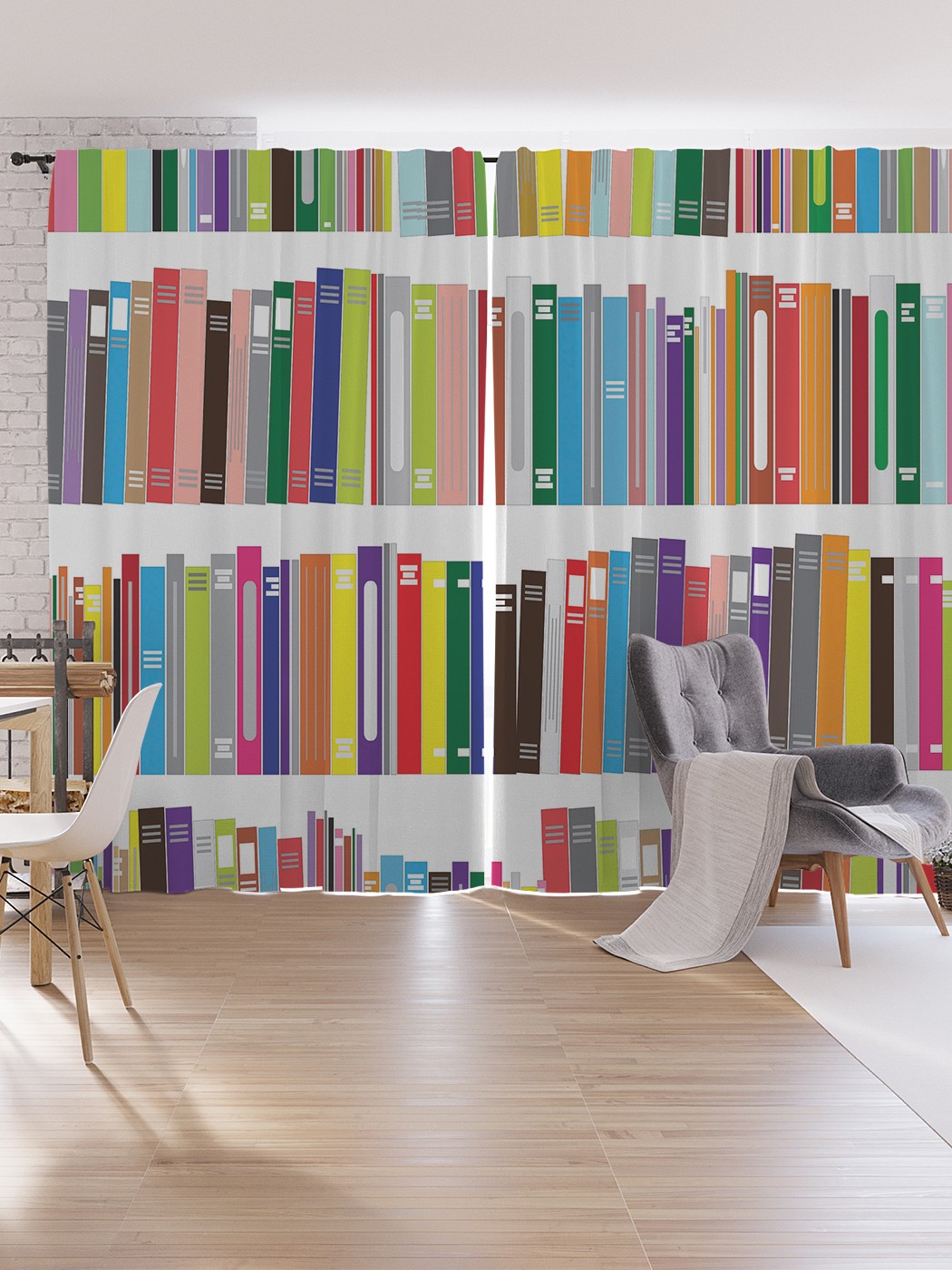 

Шторы под лён JoyArty "Книги на книжных полках", серия Oxford DeLux, 340х265 см, Книги на книжных полках