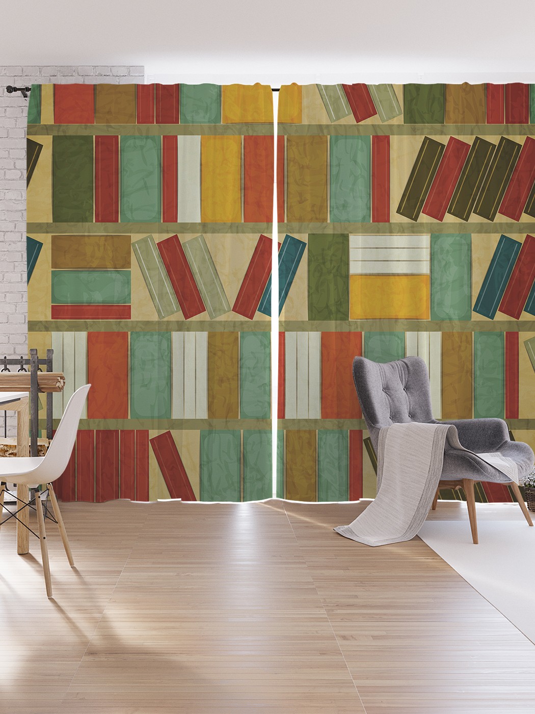 

Шторы под лён JoyArty "Книги в шкафу", серия Oxford DeLux, 340х265 см, Книги в шкафу