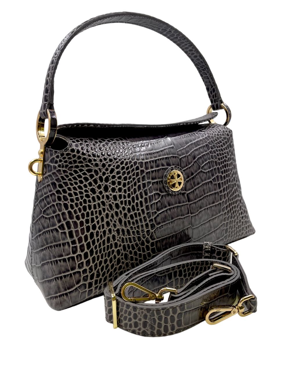 

Сумка-багет женская Narvin 9806-N.Croco grey, Серый, 9806-N.Croco
