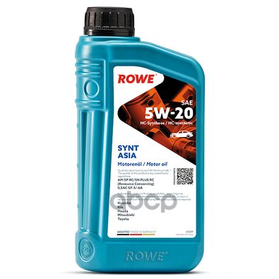 

Моторное масло ROWE Hightec Synt Asia Sae 5W20 1л