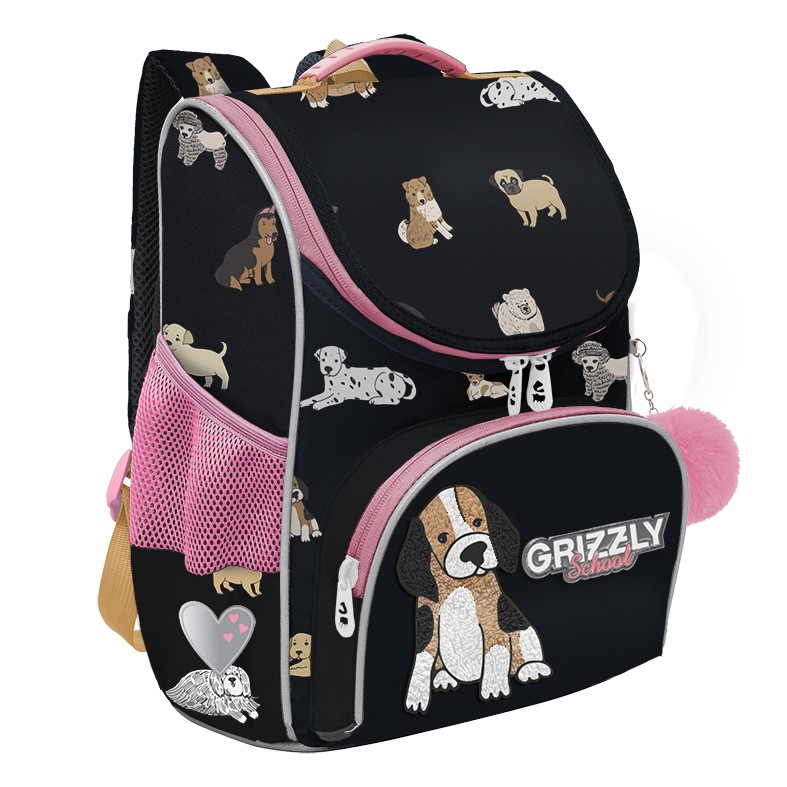 

Рюкзак школьный с мешком Grizzly RAm-384-8 /1 черный, RAm-384