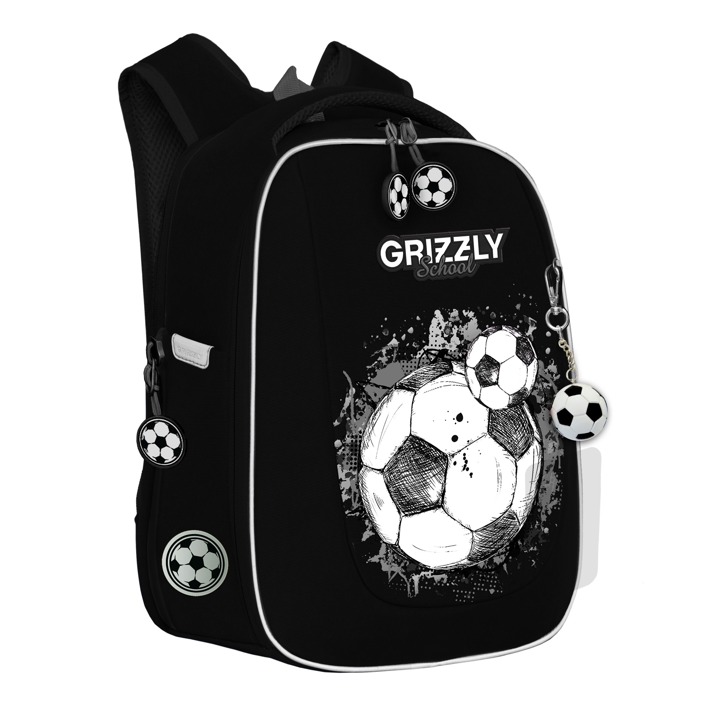 

Рюкзак школьный Grizzly RAf-393-4 /3 черный-серый, RAf-393