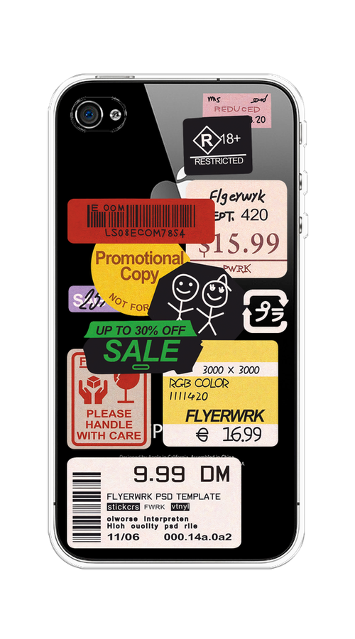 

Чехол на Apple iPhone 4/4S "Коллаж из наклеек", Красный;желтый;зеленый;белый, 10150-1
