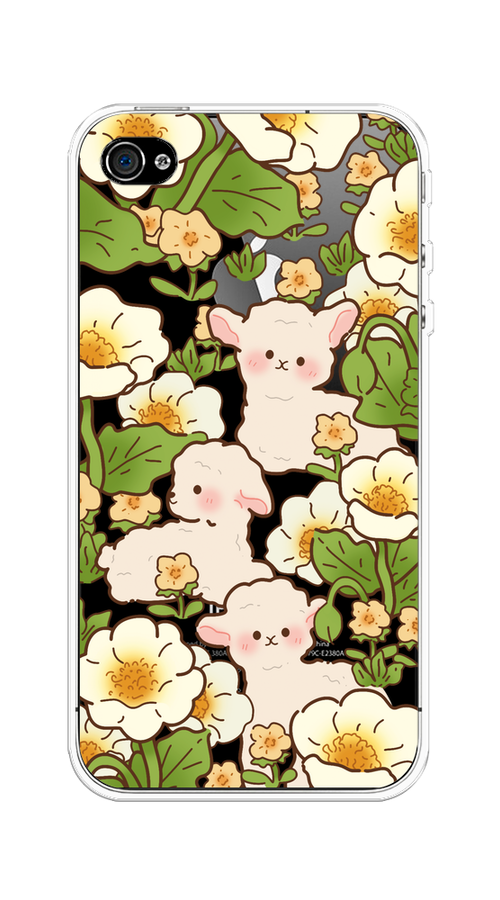

Чехол на Apple iPhone 4/4S "Овечки в цветах", Зеленый;бежевый, 10150-1
