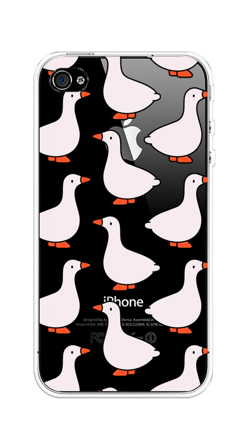 

Чехол на Apple iPhone 4/4S "Гуси", Прозрачный;белый;оранжевый, 10150-1