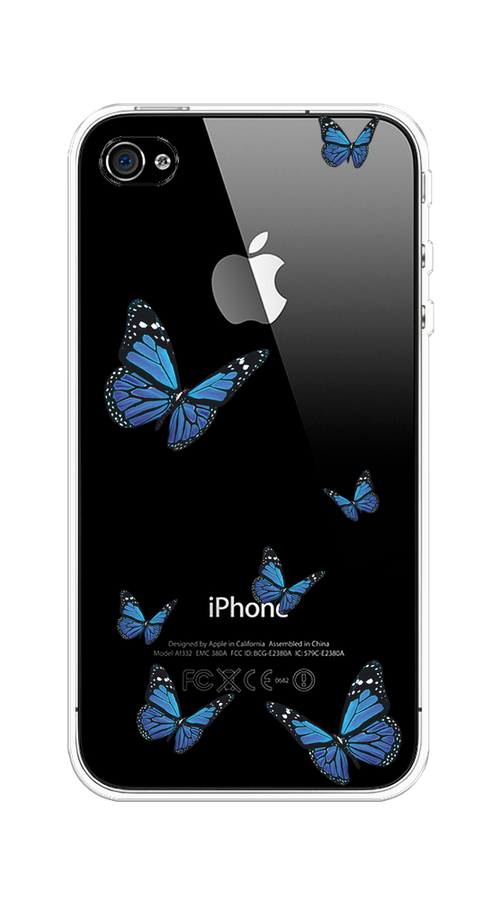 

Чехол на Apple iPhone 4/4S "Blue butterflies", Синий;черный, 10150-1