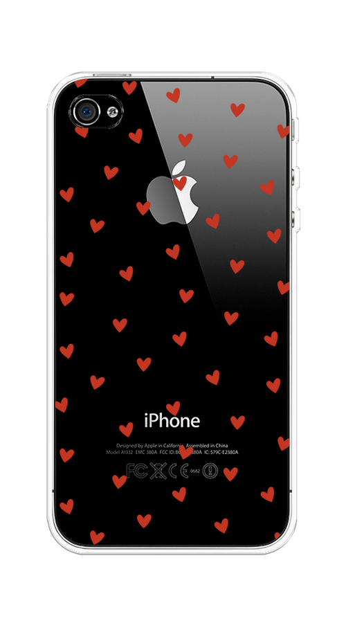 

Чехол на Apple iPhone 4/4S "Red hearts", Красный;прозрачный, 10150-1