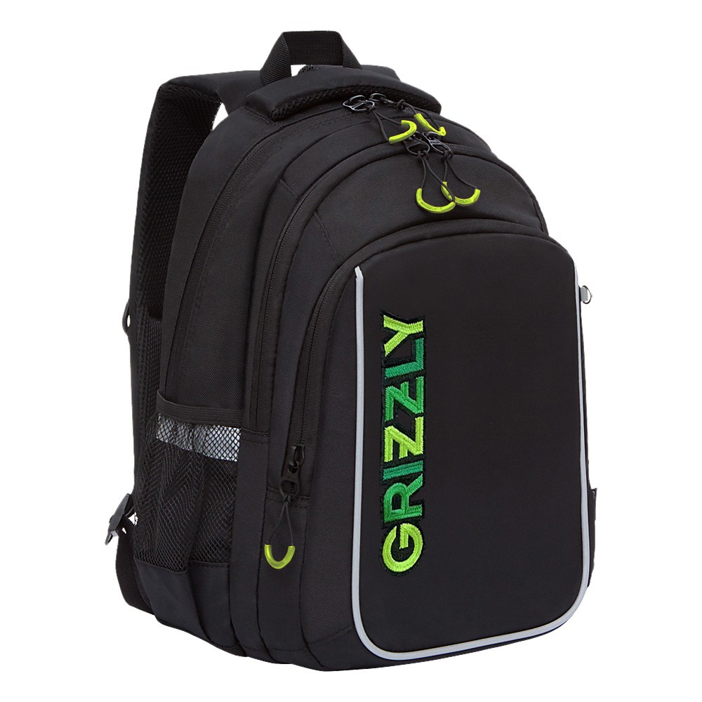 

Рюкзак школьный Grizzly RB-352-4 /4 черный-салатовый, RB-352