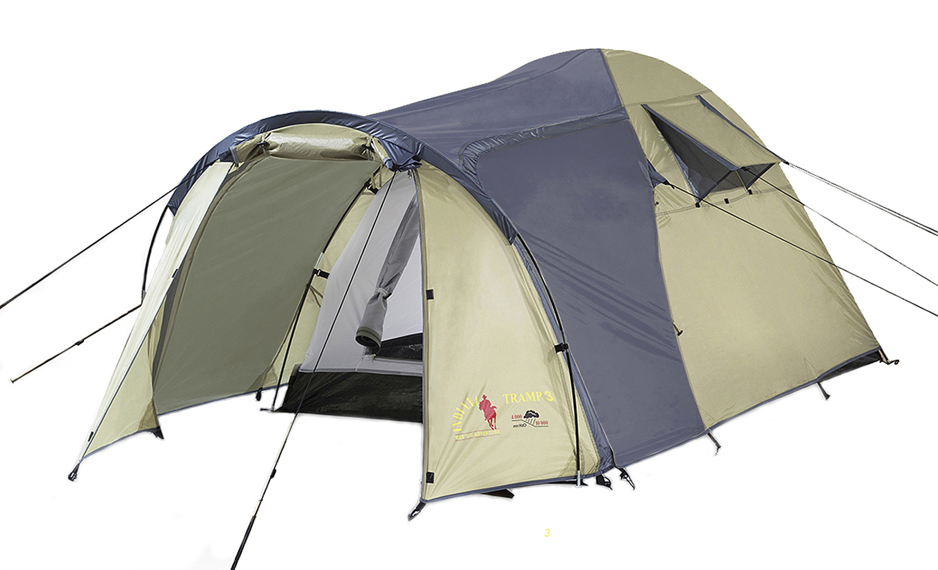 фото Палатка indiana tramp, треккинговая, 3 места, оливковый/серый