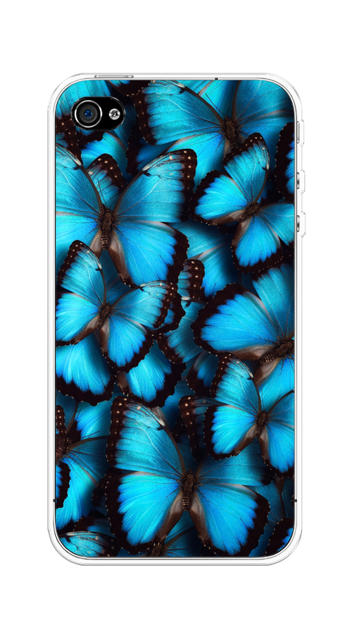 

Чехол на Apple iPhone 4/4S "Тропическая бабочка 2", Голубой;черный, 10150-1