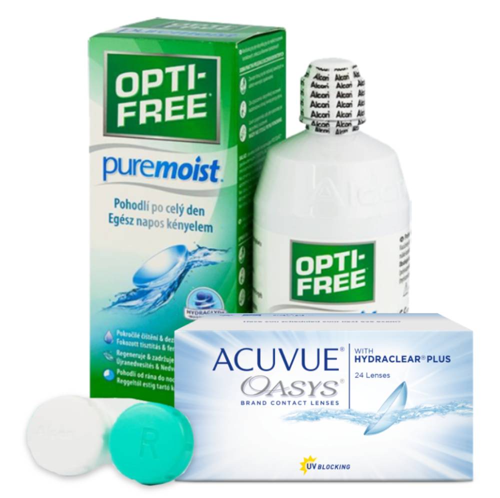 

Набор контактные линзы Acuvue Oasys 24 линзы R 8.4 -5,25 + Opti-Free Pure Moist 300 мл, Oasys with Hydraclear Plus 24 линзы + Opti-Free Pure Moist 300 мл