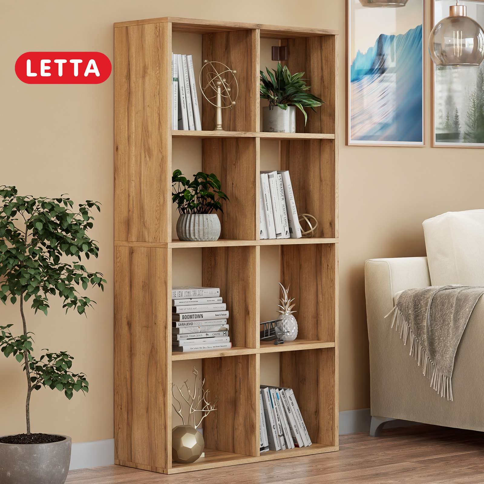 

Стеллаж LETTA Quatrro 8 секций Крафт Золотой, Бежевый, Quatrro