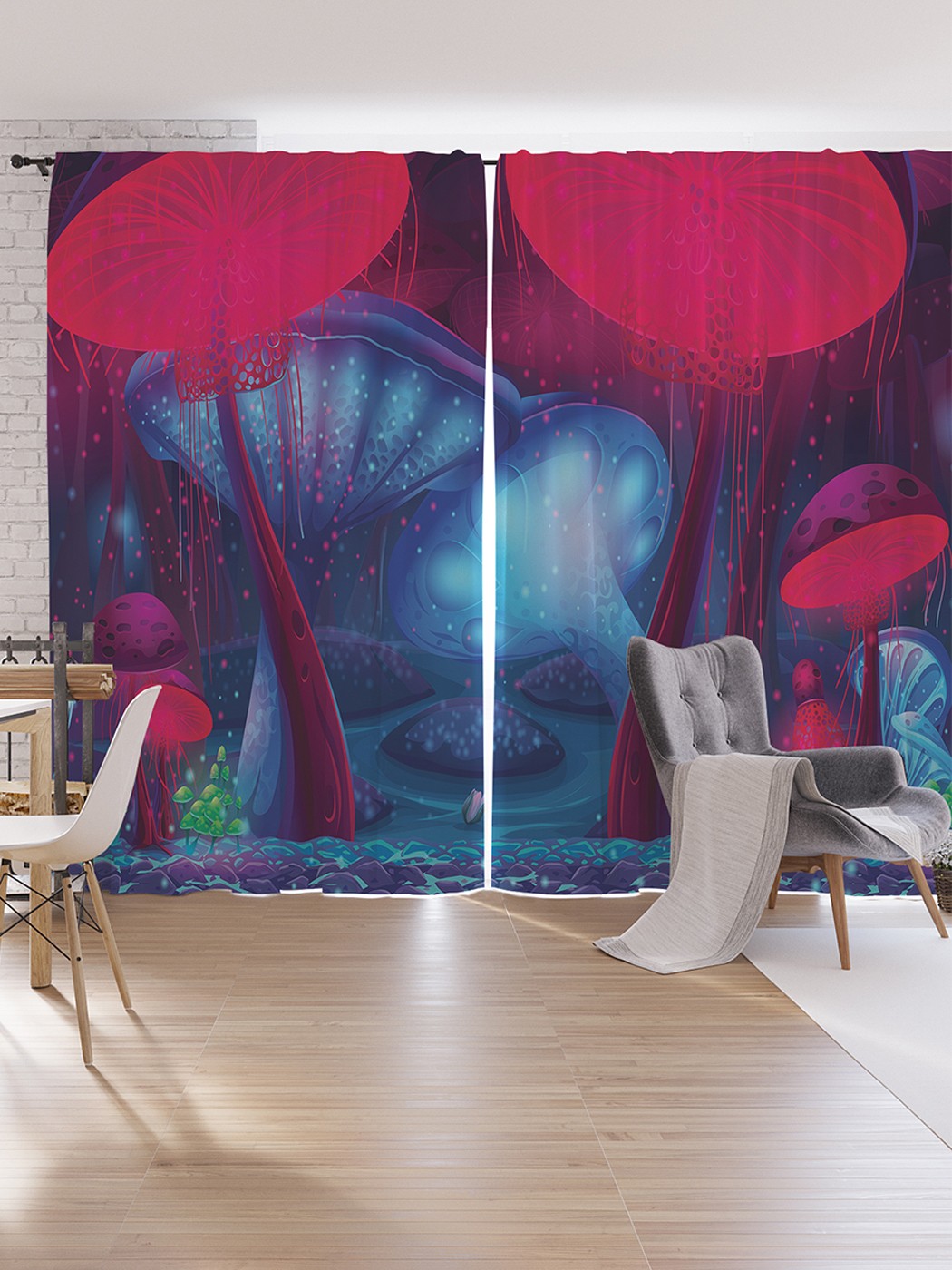 

Шторы под лён JoyArty "Зловещие грибы", серия Oxford DeLux, 340х265 см, Зловещие грибы