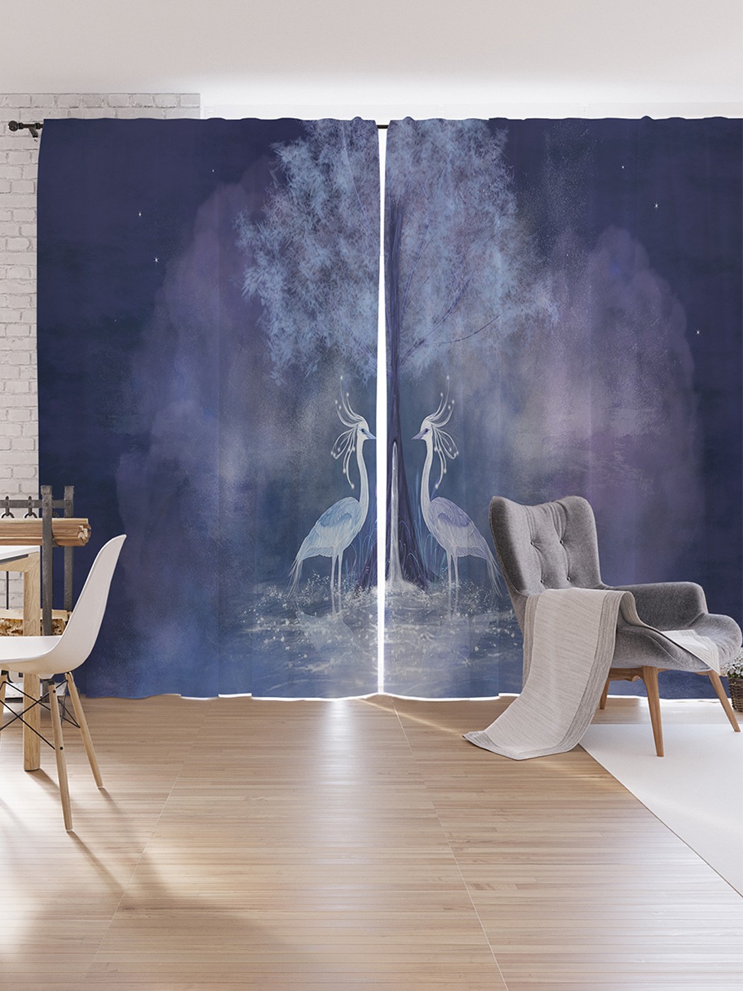 

Шторы под лён JoyArty "Призрачные птицы", серия Oxford DeLux, 340х265 см, Призрачные птицы