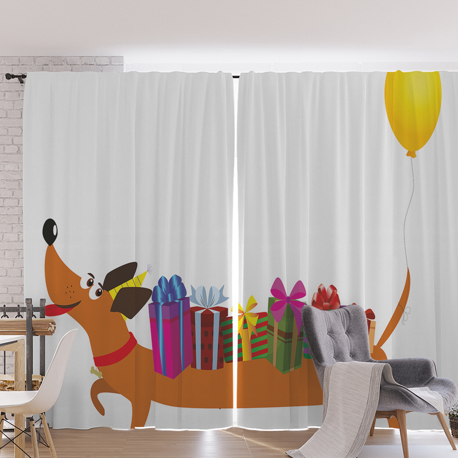 

Шторы под лён JoyArty "Такса подвозит подарки", серия Oxford DeLux, 340х265 см, Такса подвозит подарки