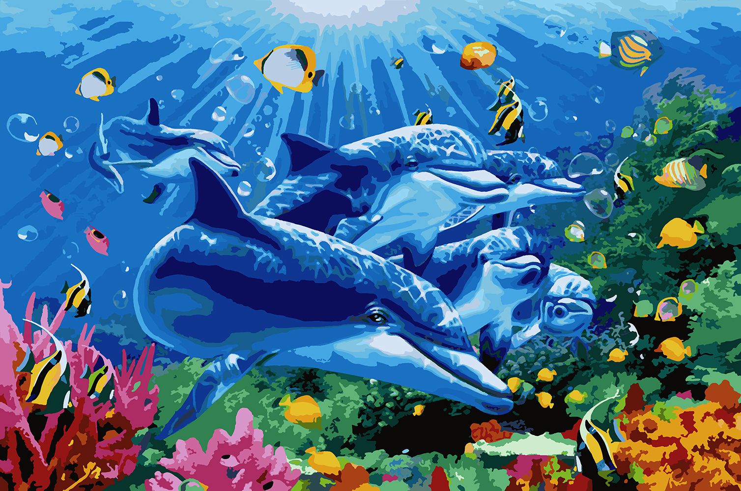 фото Картина по номерам красиво красим дельфины и рыбки, 50 х 70 см