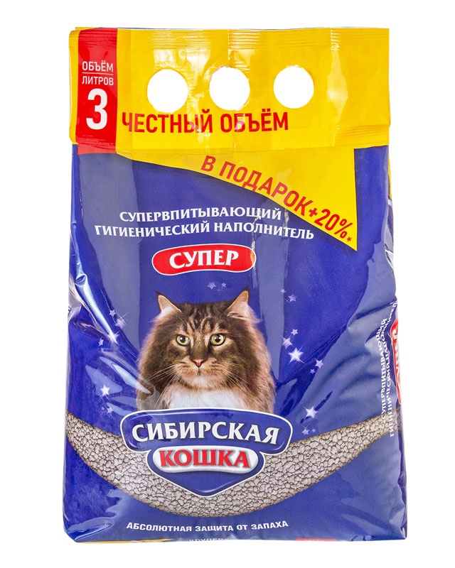 Наполнитель Сибирская кошка Супер комкующийся, 3 л