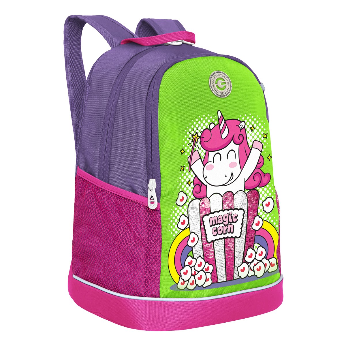 Рюкзак школьный Grizzly RG-363-1 /4 фиолетовый-салатовый