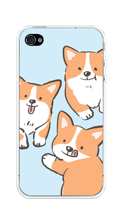 

Чехол на Apple iPhone 4/4S "Милые корги", Бежевый;голубой;коричневый, 10150-1