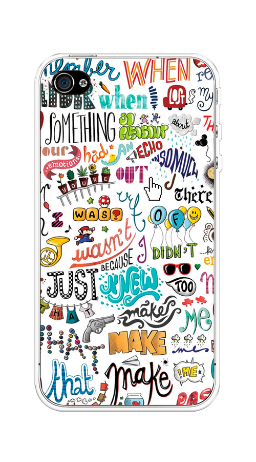 

Чехол на Apple iPhone 4/4S "Много надписей", Белый;серый;голубой, 10150-1