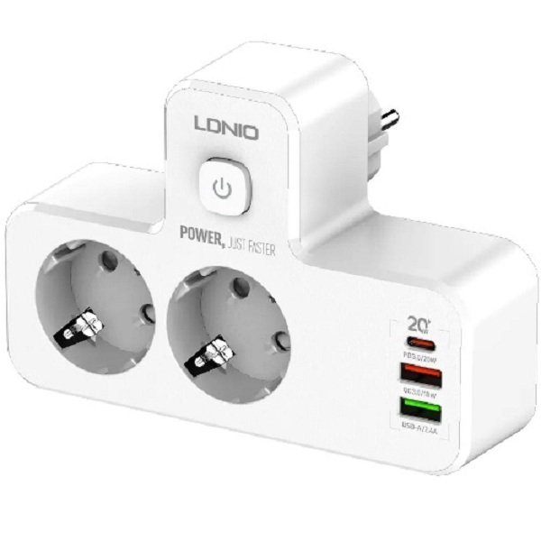 Сетевой фильтр LDNIO SC2337 без провода - 2 универсальные розетки + USB зарядка 3 порта