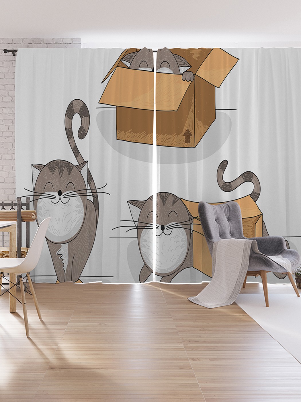 

Шторы под лён JoyArty "Коты и коробки", серия Oxford DeLux, 340х265 см, Коты и коробки