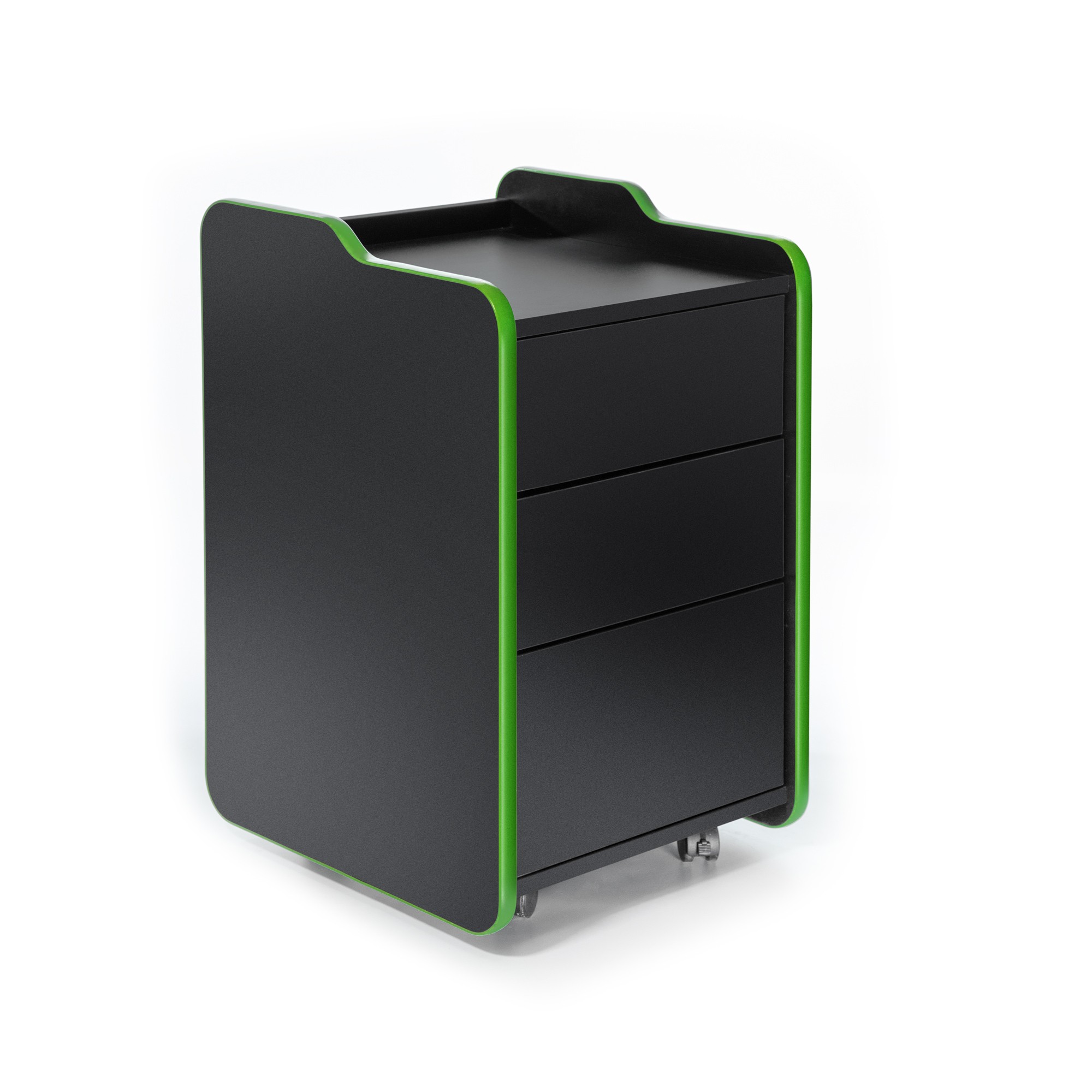 Тумба для игрового компьютерного стола VMMGAME CASE 40 с ящиками, черно-зелёный