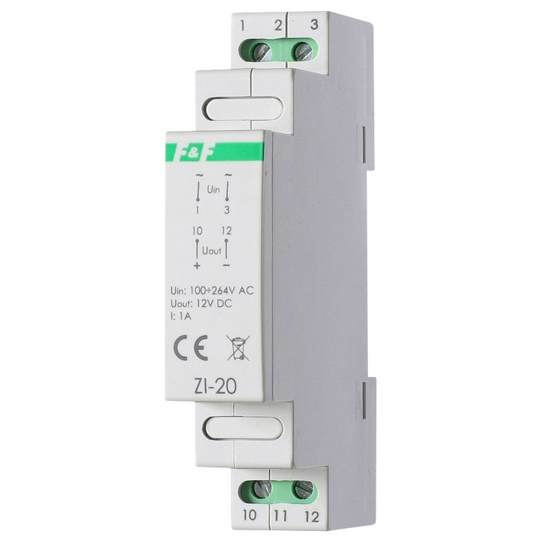 

Блок питания ZI-20 (P= 12Вт Uвых. 12В DC 1мод 100-264В AC 1А IP20) F&F EA11.001.027
