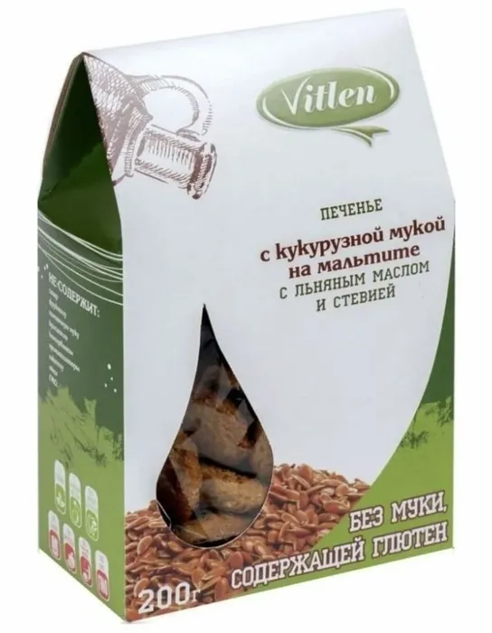 Печенье Vitlen с кукурузной мукой на мальтите, 200 г х 2 шт