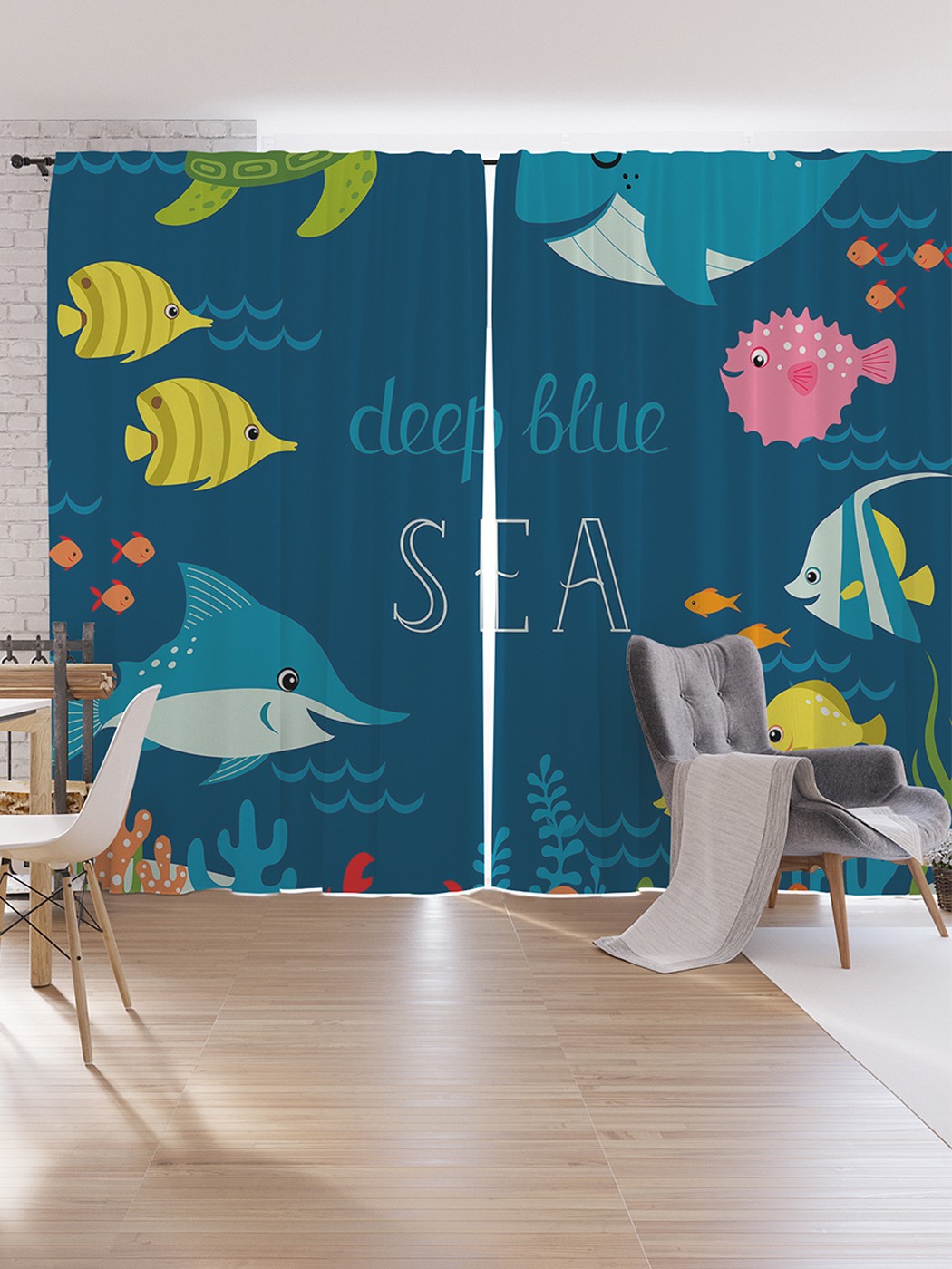 

Шторы под лён JoyArty "Морские глубины", серия Oxford DeLux, 340х265 см, Морские глубины
