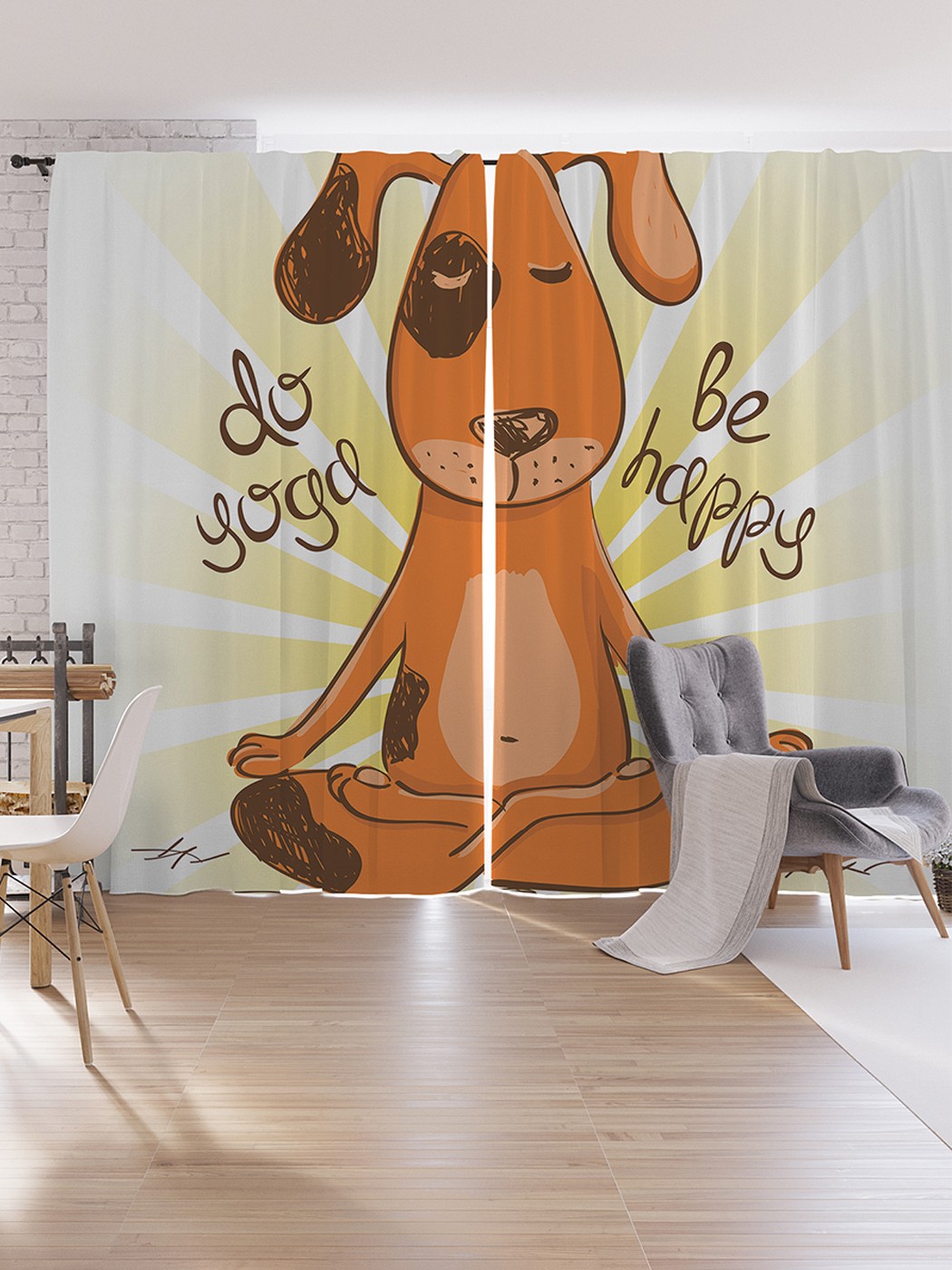 фото Шторы под лён joyarty "собачья йога", серия oxford delux, 340х265 см