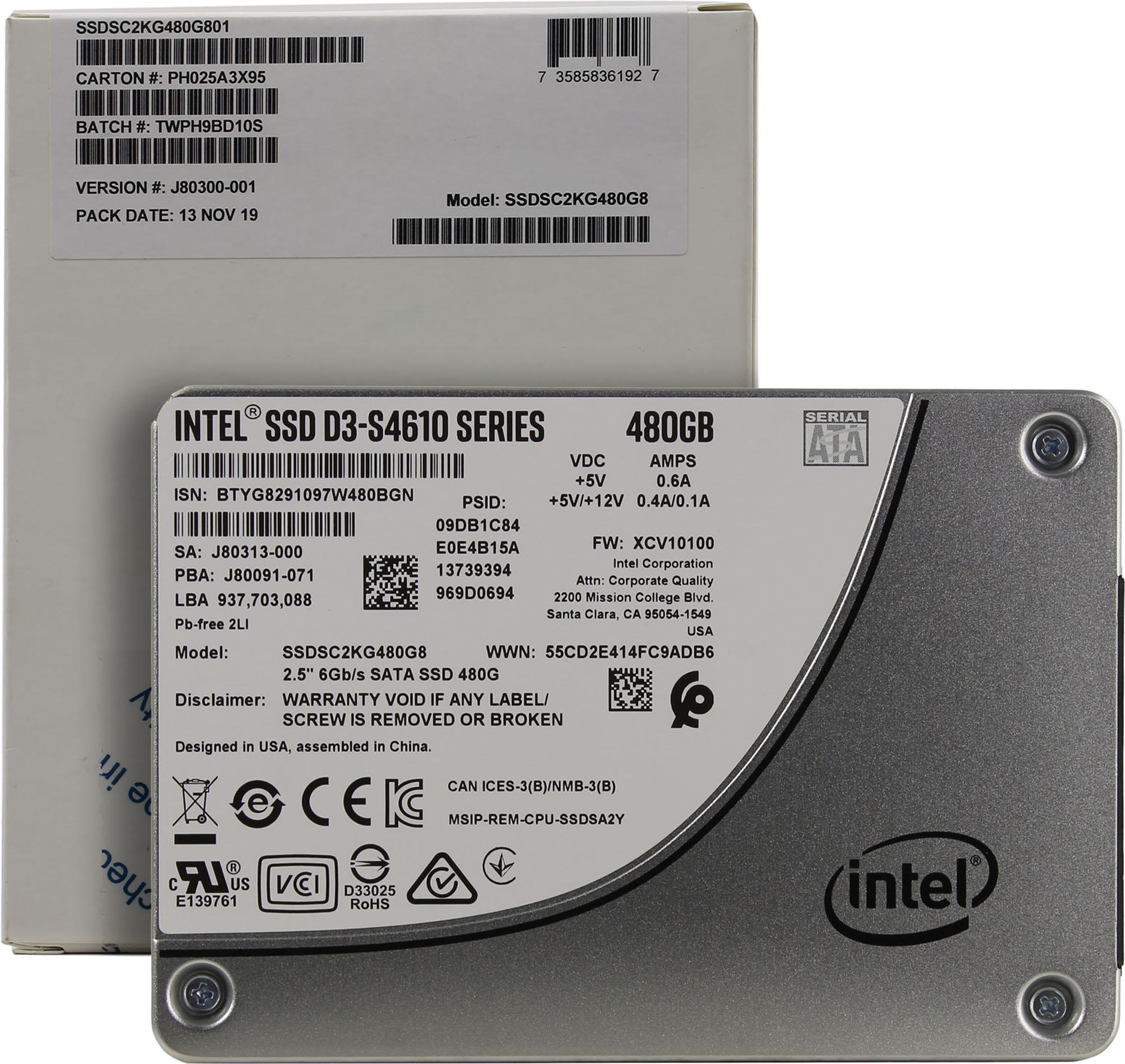 

SSD накопитель Intel D3-S4610 2.5" 480 ГБ (SSDSC2KG480G801), D3-S4610