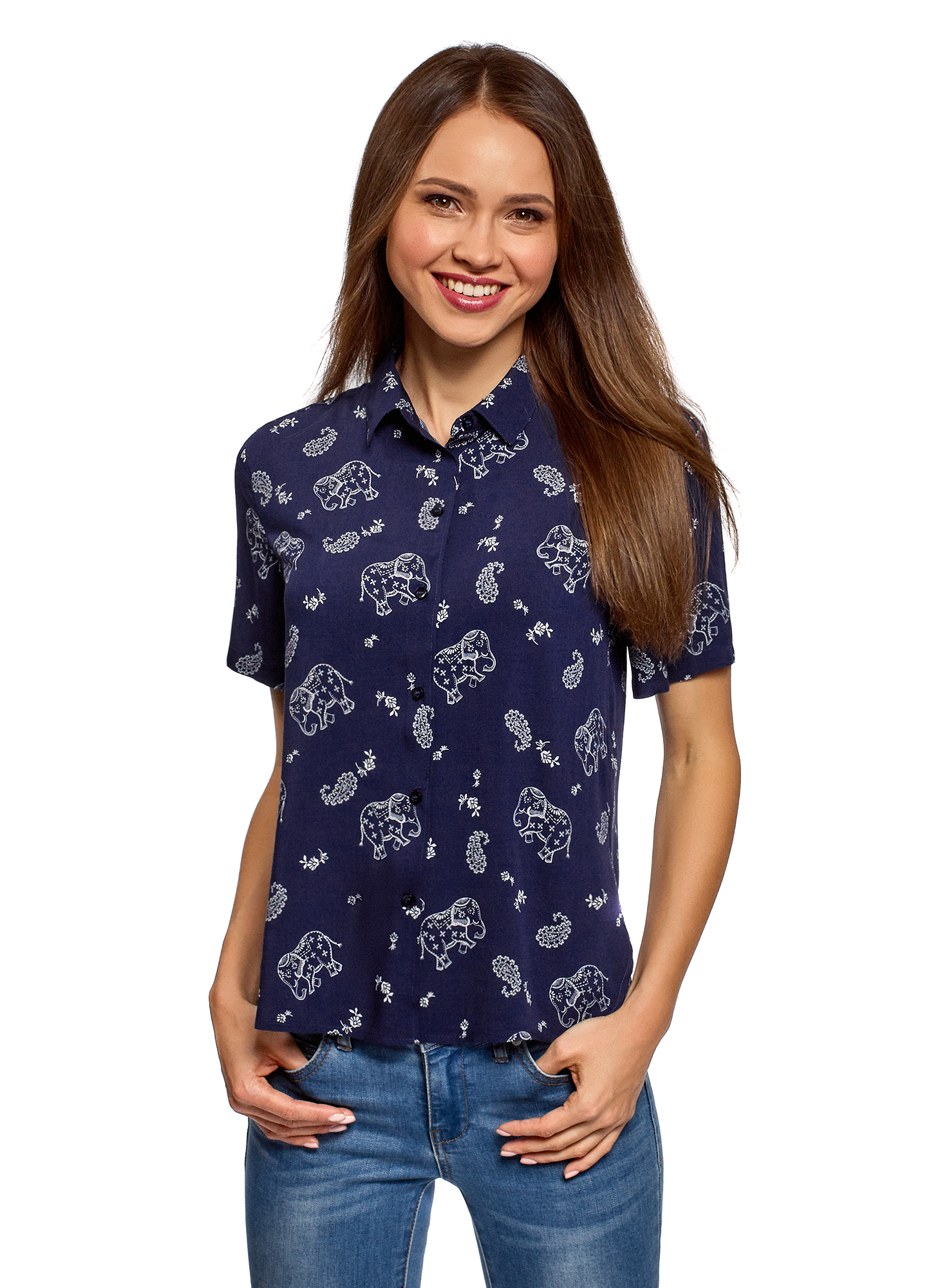 

Блуза женская oodji 11411137-3B синяя 36 EU, 11411137-3B