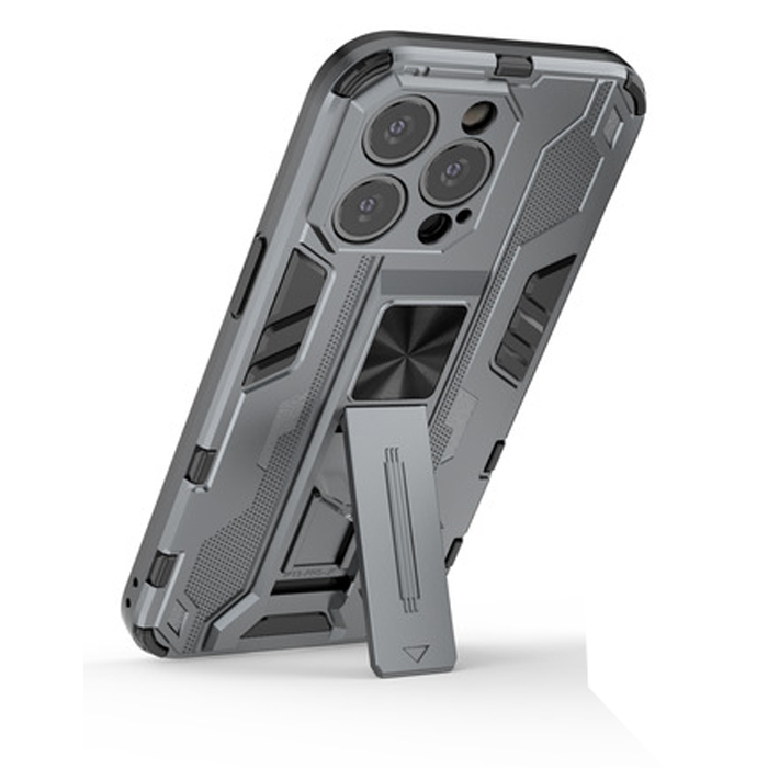 фото Противоударный чехол с подставкой transformer для iphone 13 pro max (серый) black panther