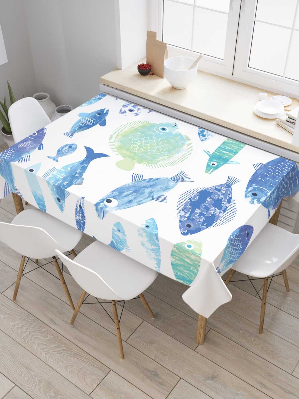 

Скатерть прямоугольная JoyArty "Рыбные будни" из сатена, 120x145 см, Серый, Рыбные будни