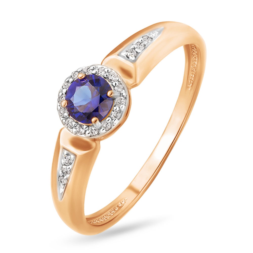 

Кольцо из золота р. , 585Gold 101015447, сапфир искусственный\бриллиант, 101015447