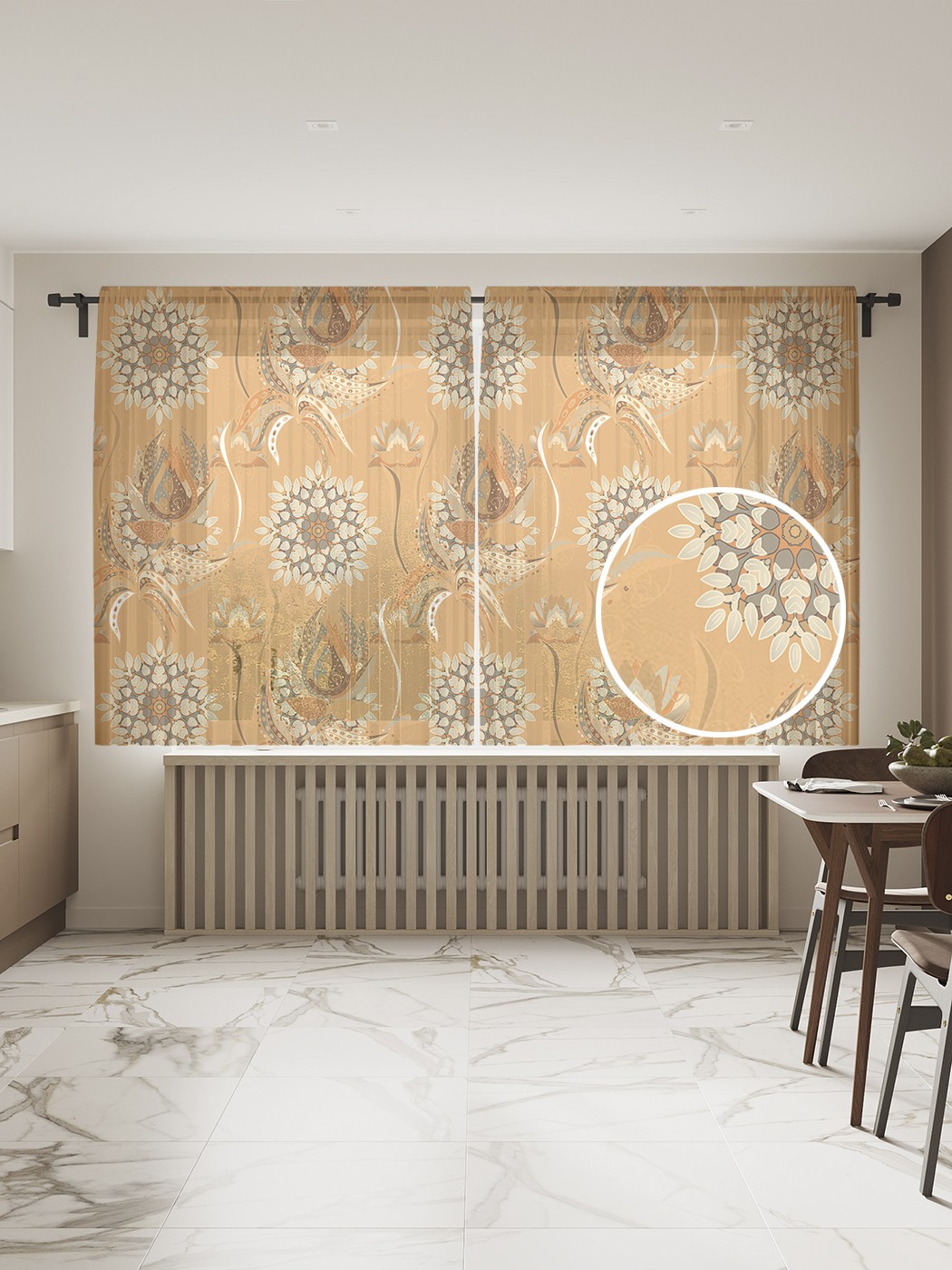 

Фототюль JoyArty "Орнаментальные цветы" 145x180см, 2 полотна, лента, 50 крючков, Орнаментальные цветы