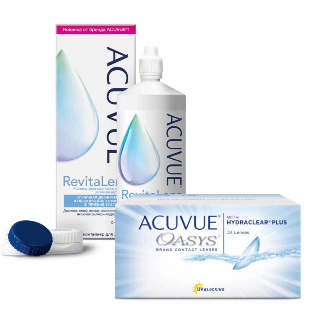 

Набор контактные линзы Acuvue Oasys 24 линзы R 8.8 -2,50 + Acuvue RevitaLens 300 мл, Oasys with Hydraclear Plus 24 линзы + Acuvue RevitaLens 300 мл