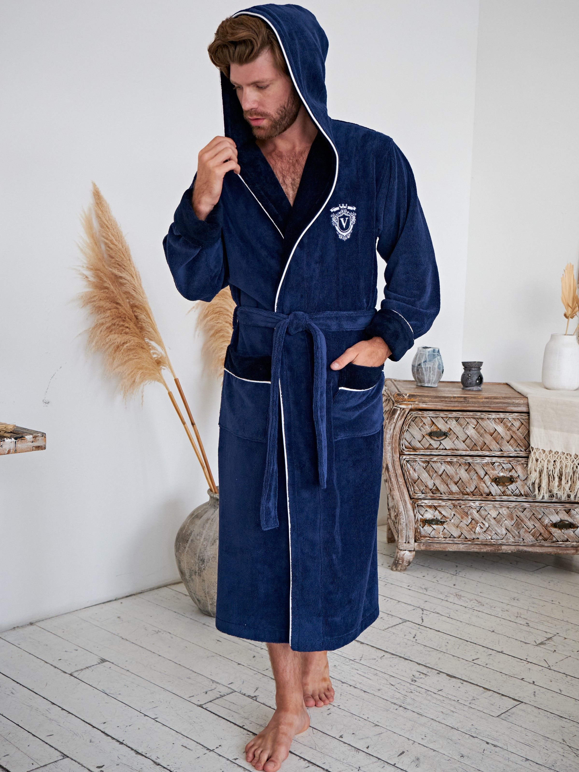 Халат мужской VIEN 1007 синий 2XL