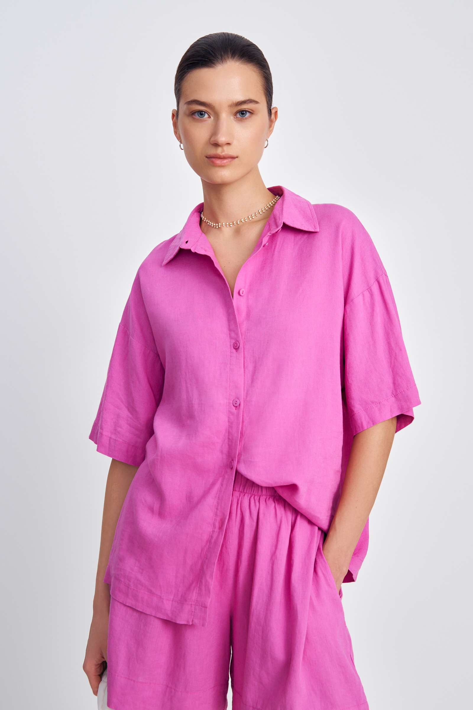 Рубашка женская Finn Flare BAS-100138 розовая L