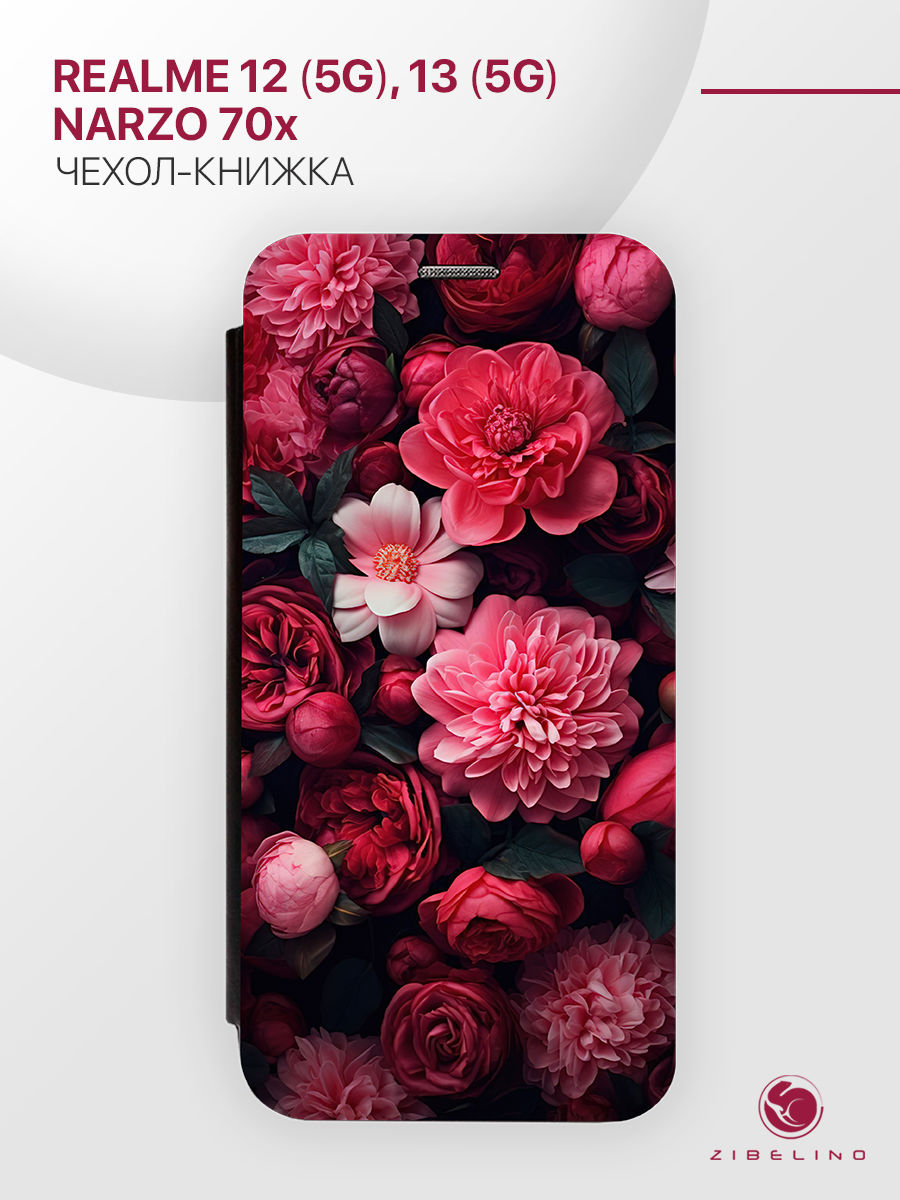 

Чехол-книжка для Realme 12 (5G), 13 (5G), Narzo 70x черный с магнитом с принтом, ZB-RLM-12