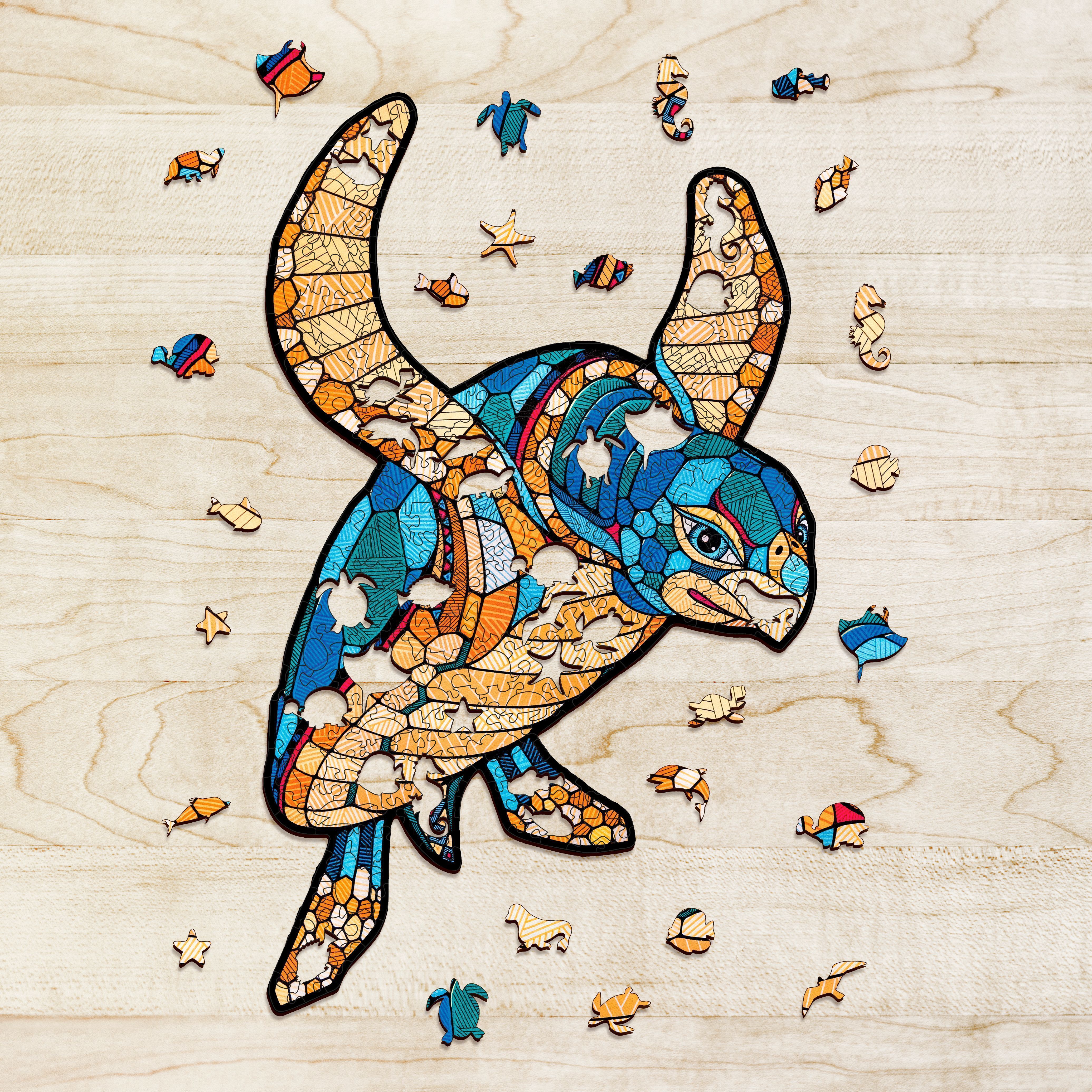 фото Деревянный фигурный пазл eco wood art морская черепаха l 39x55 см