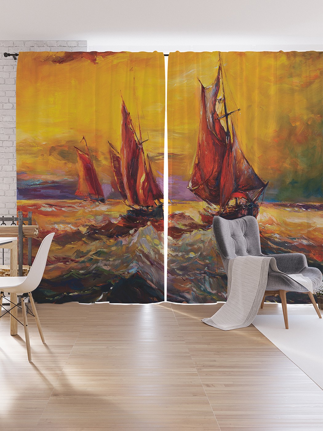 

Шторы под лён JoyArty "Корабли борются с волнами", серия Oxford DeLux, 340х265 см, Корабли борются с волнами