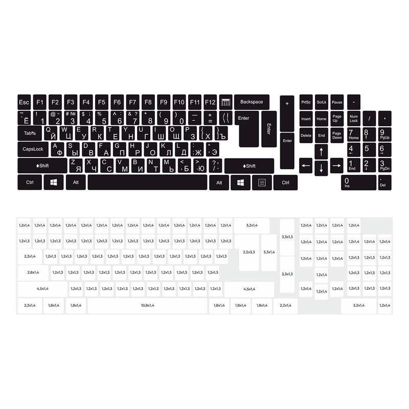 Наклейки на клавиатуру с русскими буквами VEROL «Черные» 1,2х1,3 см, Н0488-Ч/УФ
