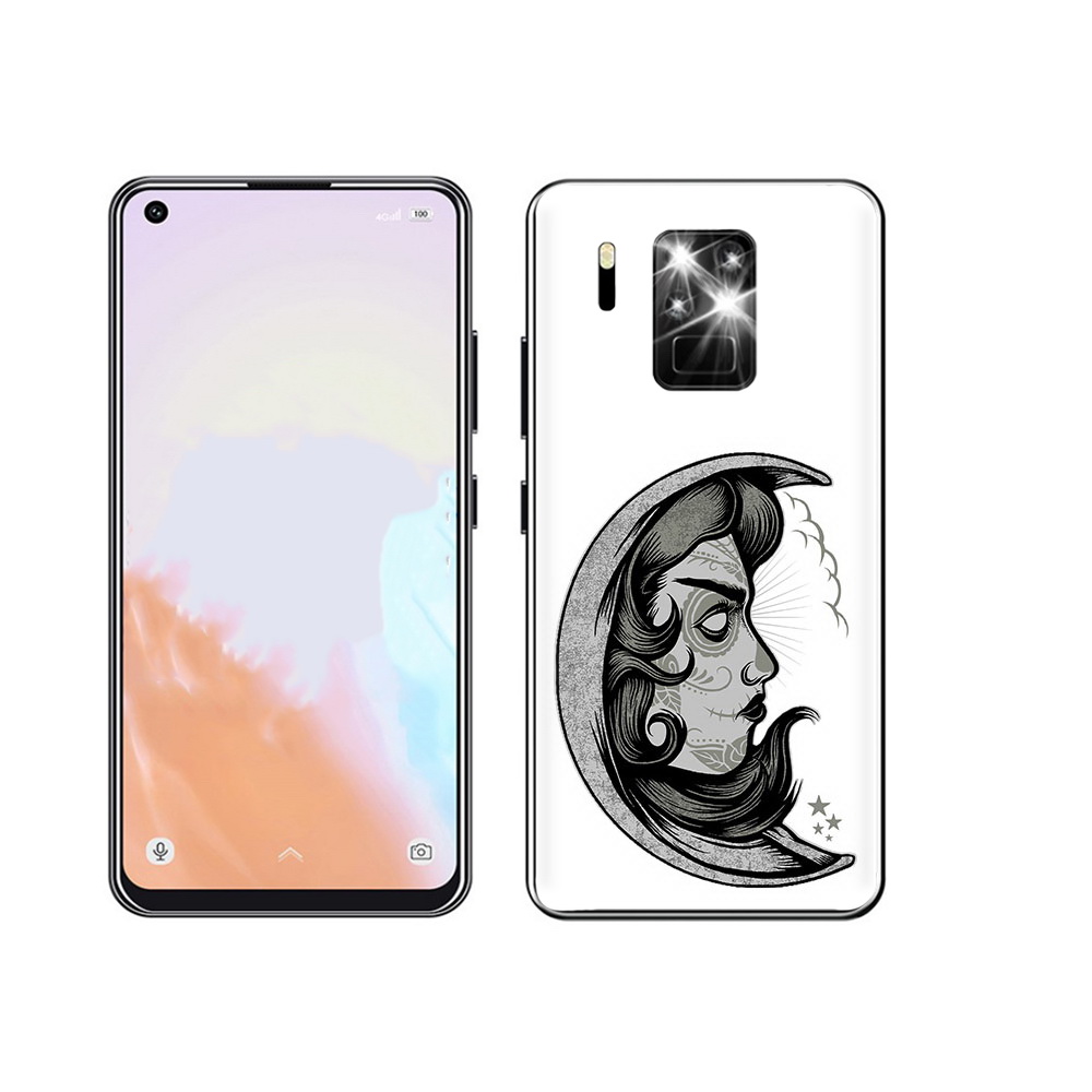 

Чехол MyPads Tocco для Oukitel C18 Pro черно белая луна с лицом, Прозрачный, Tocco