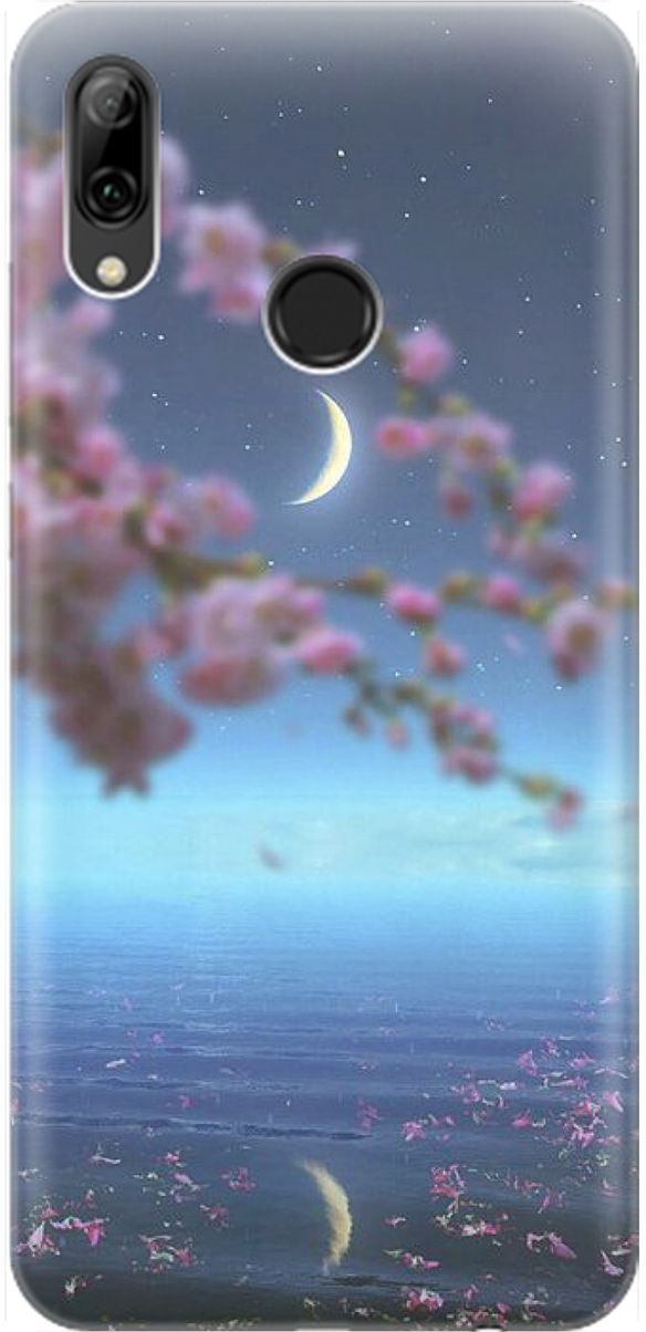 

Чехол на Honor 10 Lite/Huawei P Smart (2019) "Месяц и сакура", Белый;голубой, 1460