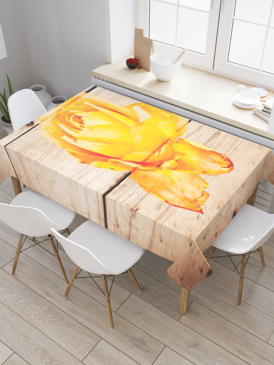 

Скатерть прямоугольная JoyArty "Желтый тюльпан" из сатена, 120x145 см, Бежевый, Желтый тюльпан