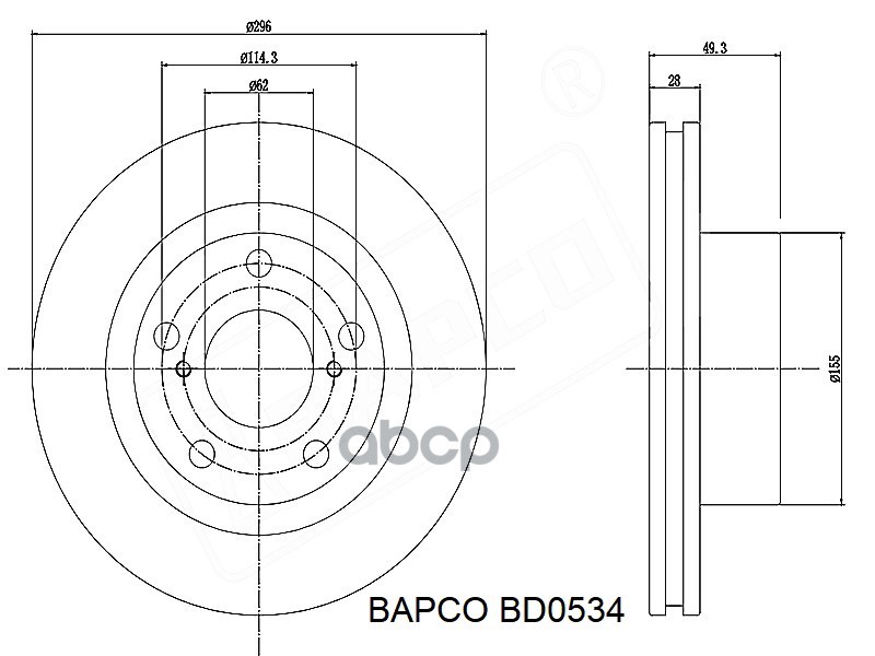 Диск Тормозной Передний Вентилируемый Bd0534 BAPCO арт BD0534 4598₽