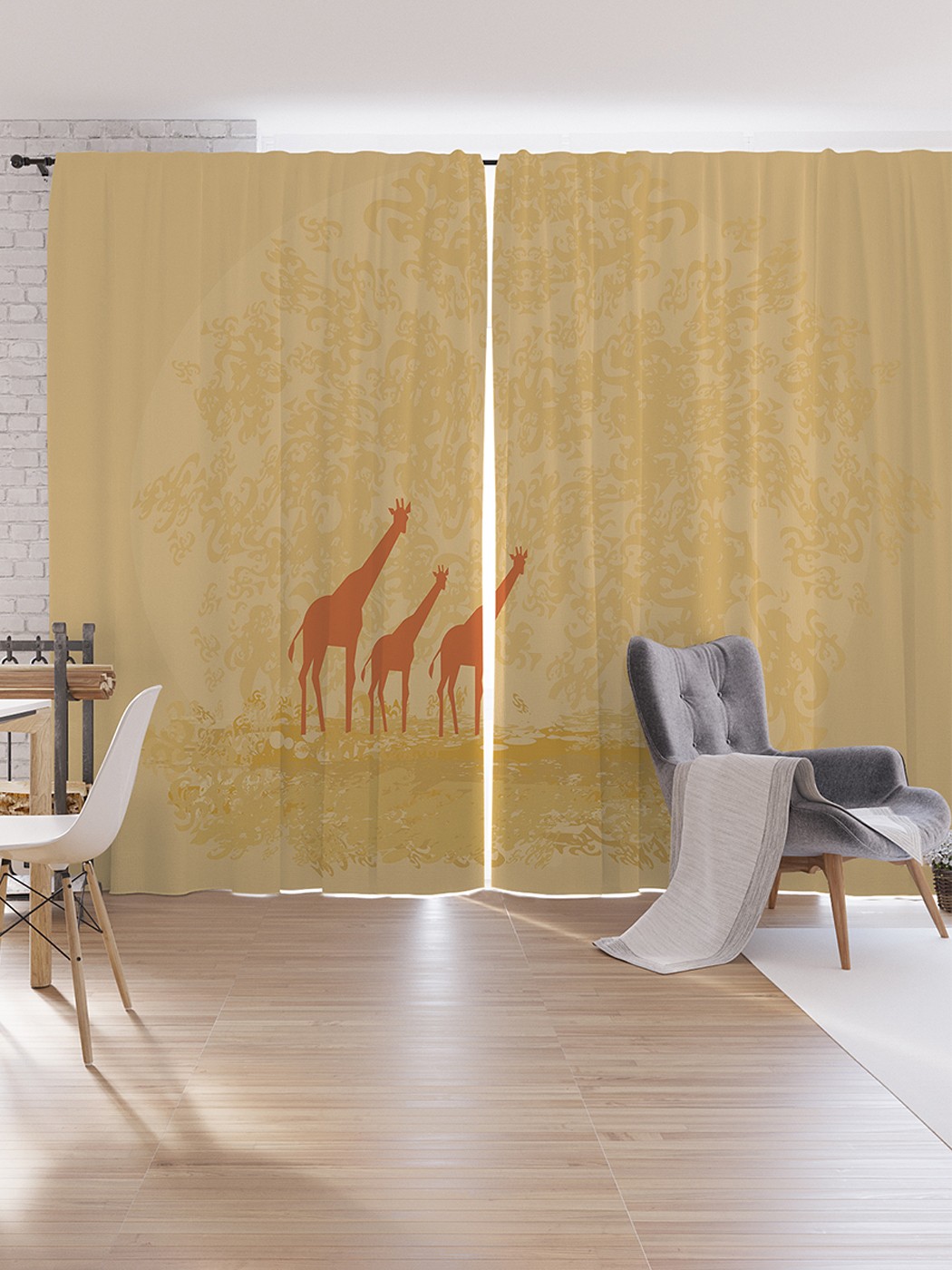 

Шторы под лён JoyArty "Солнечные жирафы", серия Oxford DeLux, 340х265 см, Солнечные жирафы