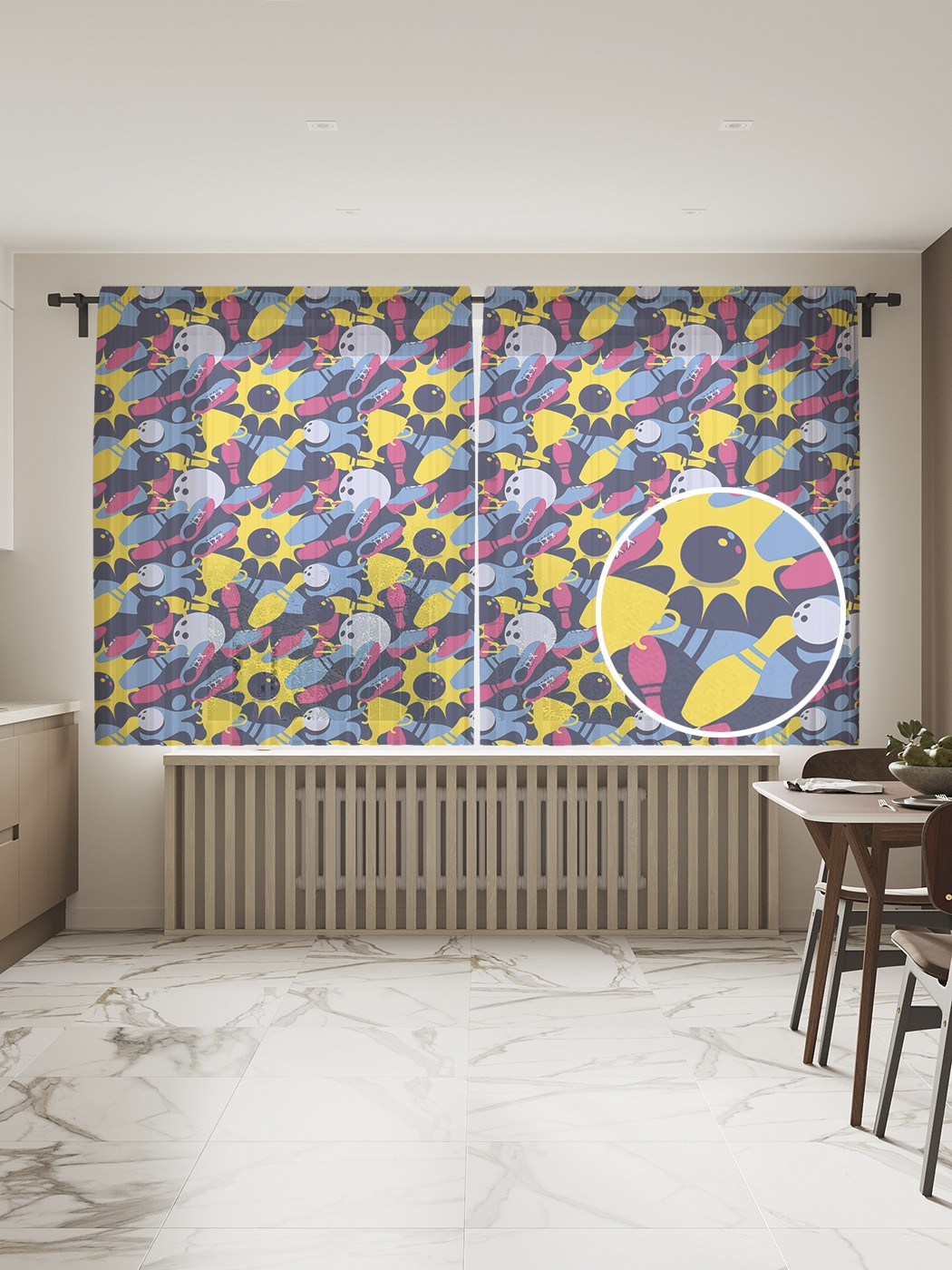 

Фототюль JoyArty "Яркие расцветки боулинга" 145x180см, 2 полотна, лента, 50 крючков, Яркие расцветки боулинга